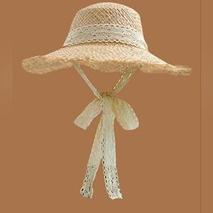 NWT - Belle Poque Straw Hat with Lace Ribbon Bow
